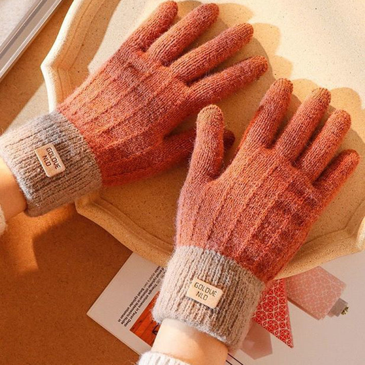 1 Pair Unisex Winter Gloves Thick Touch Screen Windproof Plush Knitted Color Matching Elastic Warm Image 8