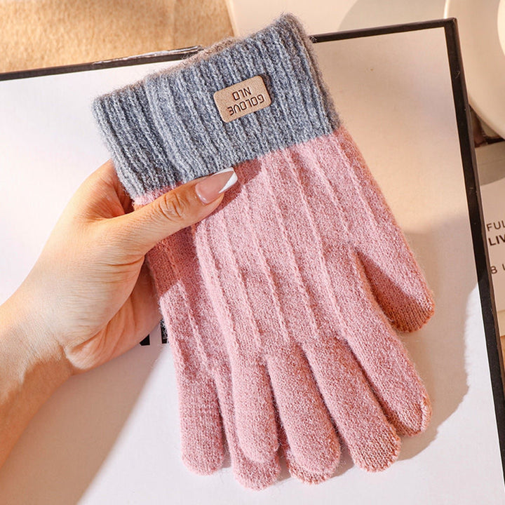 1 Pair Unisex Winter Gloves Thick Touch Screen Windproof Plush Knitted Color Matching Elastic Warm Image 10