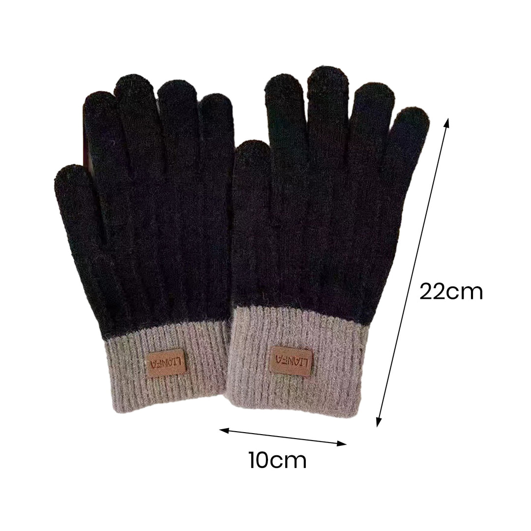 1 Pair Unisex Winter Gloves Thick Touch Screen Windproof Plush Knitted Color Matching Elastic Warm Image 11