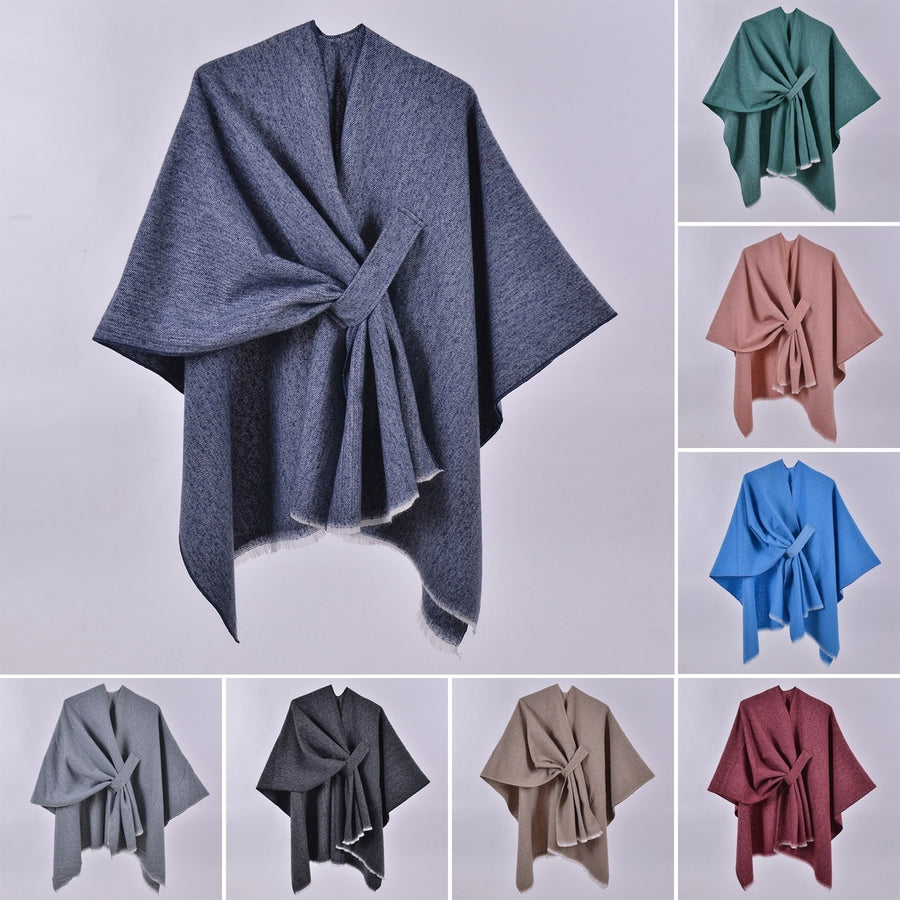 Women Winter Fall Cape Double-sided Pure Color Irregular Open Front Bat Sleeve Oversized Cardigan Image 1
