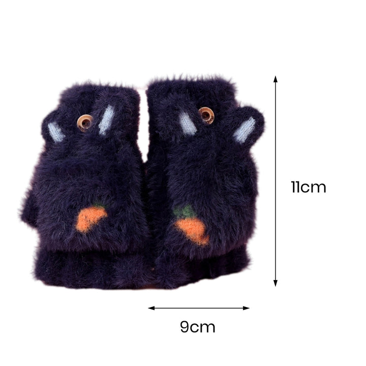 1 Pair Children Students Winter Writing Gloves Cozy Faux Mink Hair Half Finger Cover Cartoon Rabbit Shape Knitted Warm Image 12
