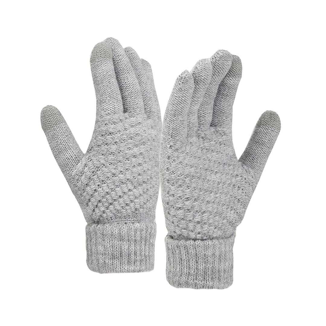 1 Pair Women Winter Gloves Thick Touch Screen Windproof Plush Knitted Color Matching Elastic Warm Image 4