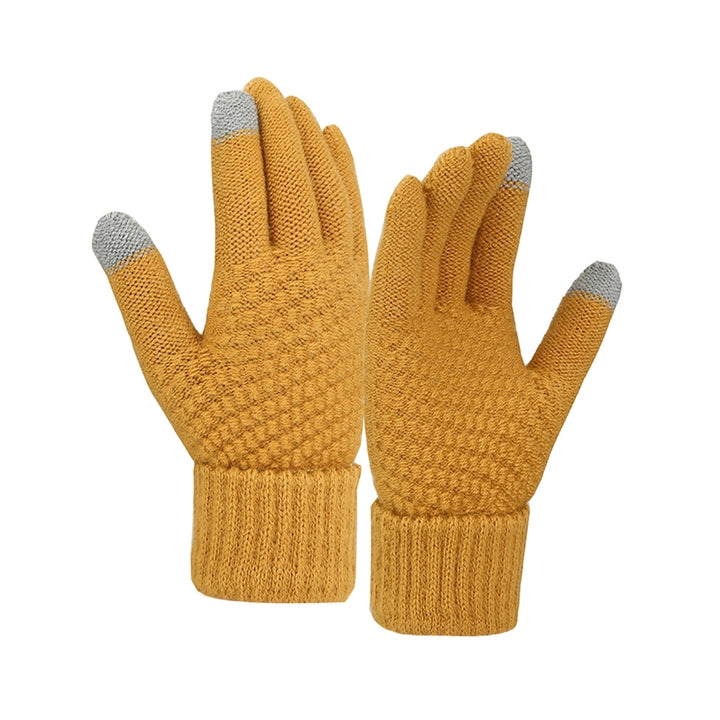1 Pair Women Winter Gloves Thick Touch Screen Windproof Plush Knitted Color Matching Elastic Warm Image 4