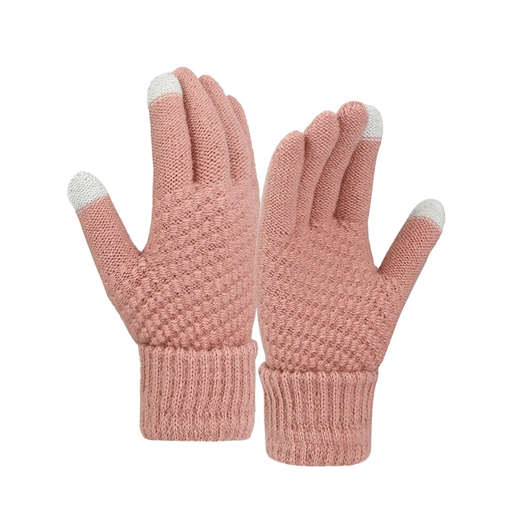 1 Pair Women Winter Gloves Thick Touch Screen Windproof Plush Knitted Color Matching Elastic Warm Image 1