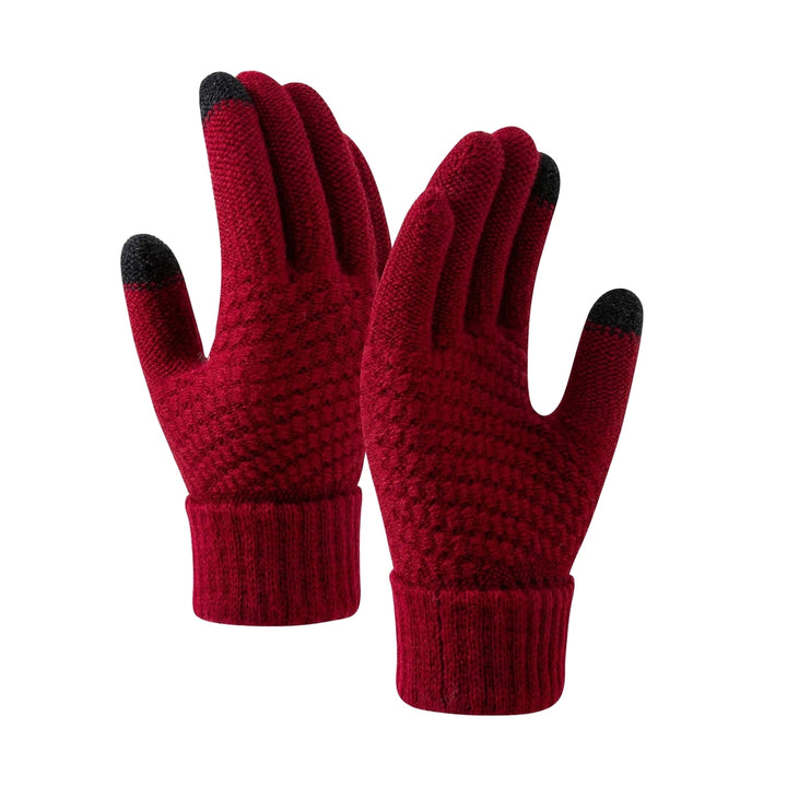 1 Pair Women Winter Gloves Thick Touch Screen Windproof Plush Knitted Color Matching Elastic Warm Image 9