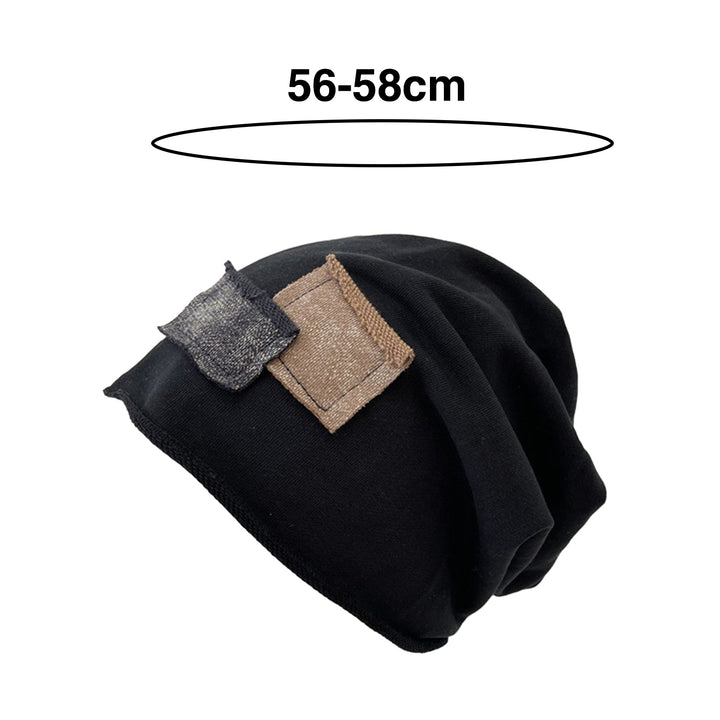 Men Fall Winter Hat Knitted Color Matching Patch Decor High Elastic Dome Anti-slip Regular Fit Soft Image 11