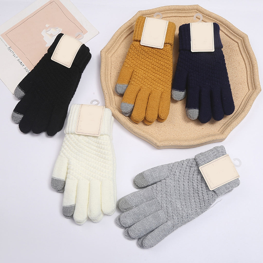 1 Pair Women Winter Gloves Thick Touch Screen Windproof Plush Knitted Color Matching Elastic Warm Image 11