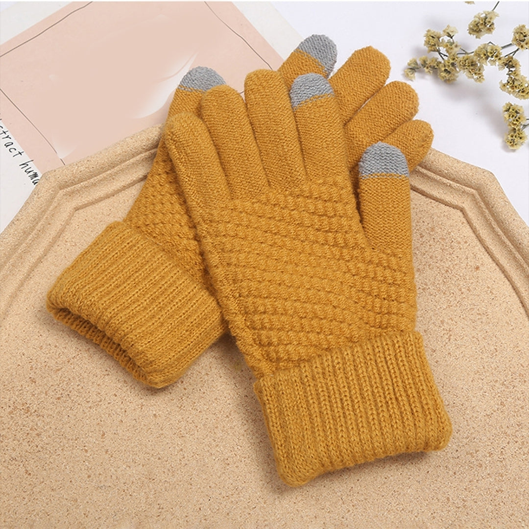 1 Pair Women Winter Gloves Thick Touch Screen Windproof Plush Knitted Color Matching Elastic Warm Image 12