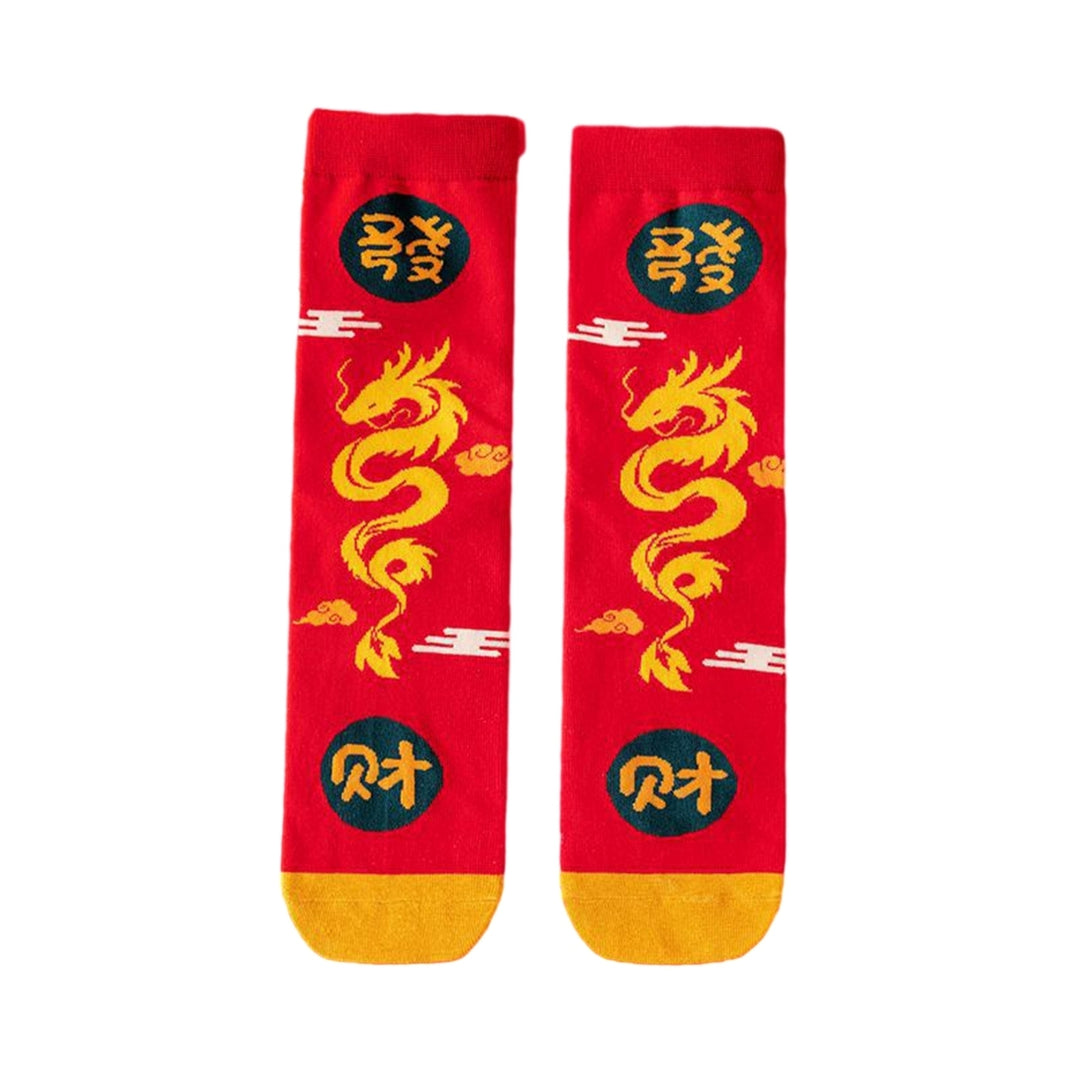 1 Pair Unisex  Year Socks Cartoon Dragon Print Dragon Zodiac Thick Ankle Protection Mid-tube Image 4