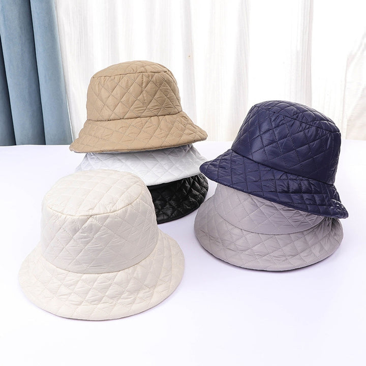 Women Fall Winter Fisherman Hat Flat Top Wide Brim Thick Soft Square Pattern Solid Color Sunshade Image 1