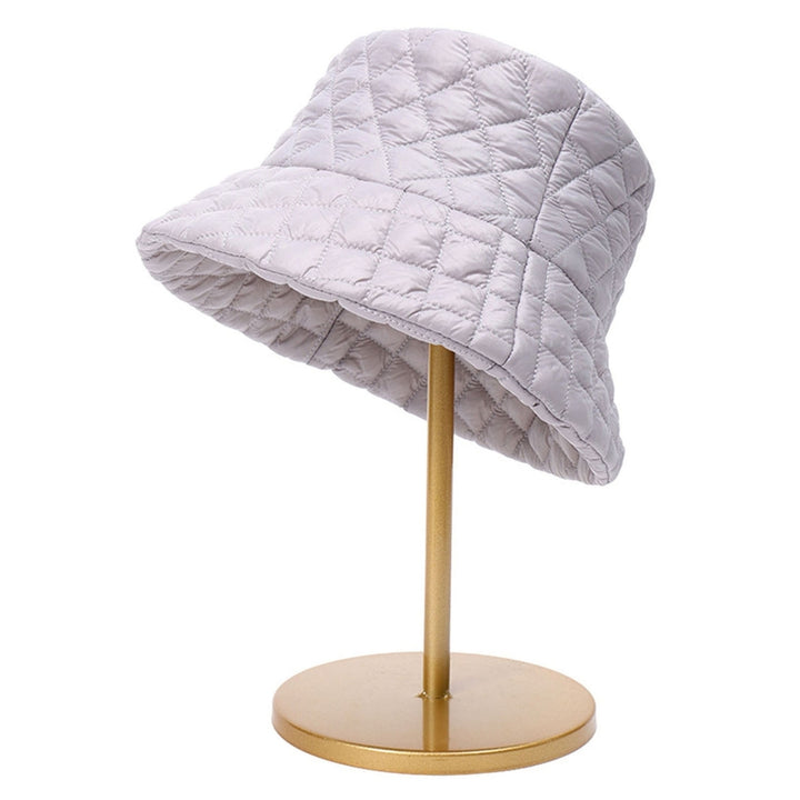 Women Fall Winter Fisherman Hat Flat Top Wide Brim Thick Soft Square Pattern Solid Color Sunshade Image 4