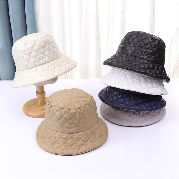 Women Fall Winter Fisherman Hat Flat Top Wide Brim Thick Soft Square Pattern Solid Color Sunshade Image 8