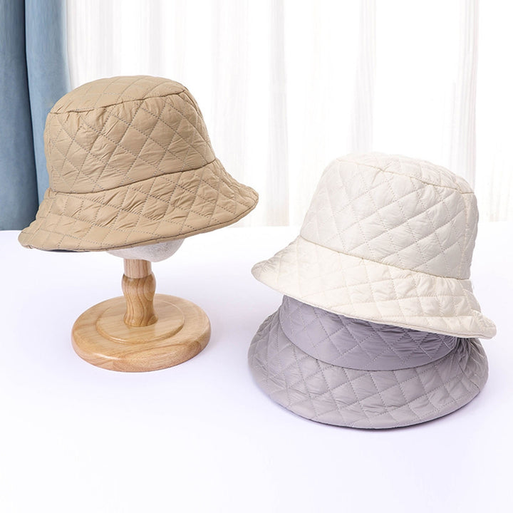 Women Fall Winter Fisherman Hat Flat Top Wide Brim Thick Soft Square Pattern Solid Color Sunshade Image 9