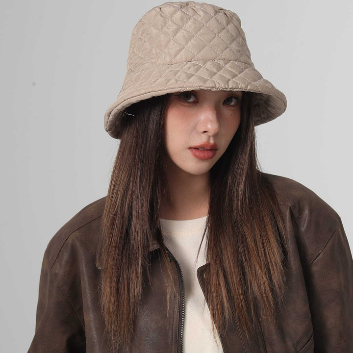 Women Fall Winter Fisherman Hat Flat Top Wide Brim Thick Soft Square Pattern Solid Color Sunshade Image 10