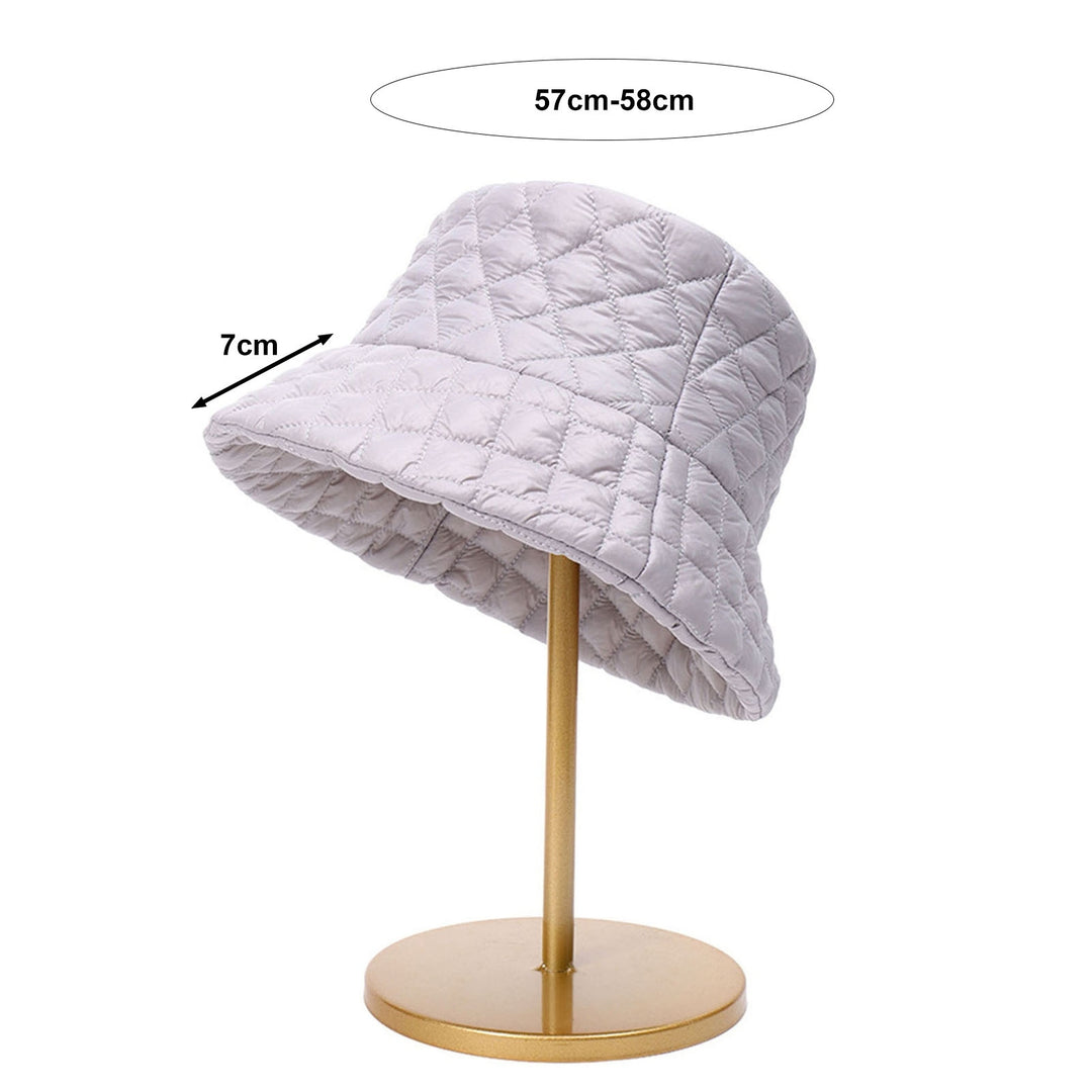 Women Fall Winter Fisherman Hat Flat Top Wide Brim Thick Soft Square Pattern Solid Color Sunshade Image 11