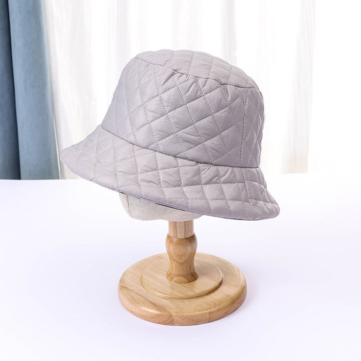 Women Fall Winter Fisherman Hat Flat Top Wide Brim Thick Soft Square Pattern Solid Color Sunshade Image 12