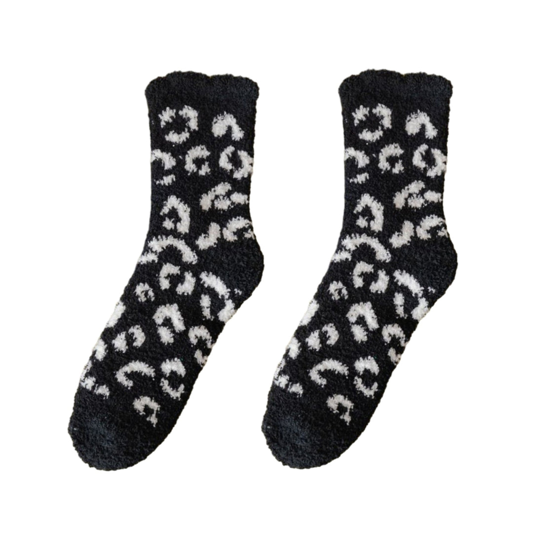 1 Pair Women Winter Socks Thick Coral Fleece Anti-slip Mid-tube Ankle Protection Warm Soft Elastic Color Matching Image 2