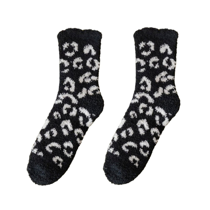 1 Pair Women Winter Socks Thick Coral Fleece Anti-slip Mid-tube Ankle Protection Warm Soft Elastic Color Matching Image 1