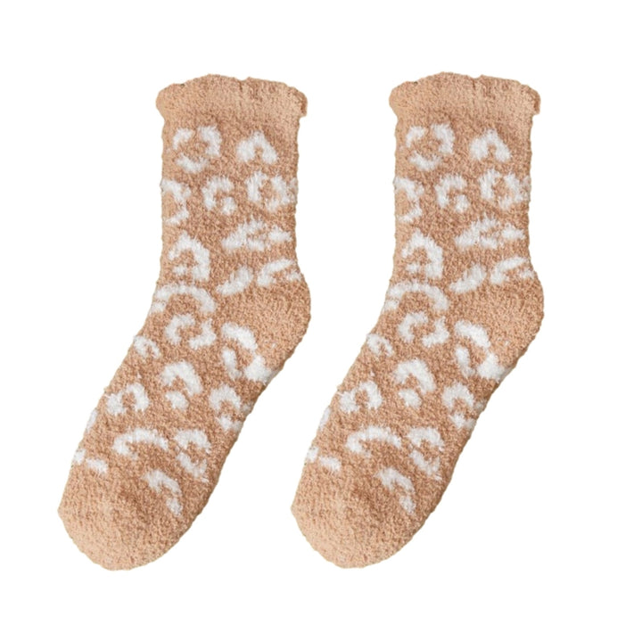 1 Pair Women Winter Socks Thick Coral Fleece Anti-slip Mid-tube Ankle Protection Warm Soft Elastic Color Matching Image 7