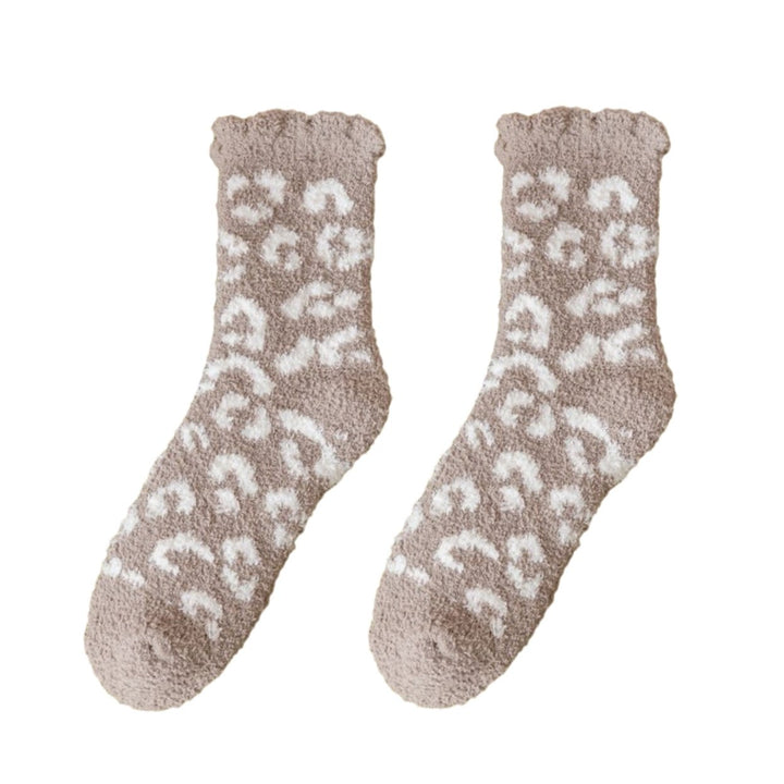 1 Pair Women Winter Socks Thick Coral Fleece Anti-slip Mid-tube Ankle Protection Warm Soft Elastic Color Matching Image 1