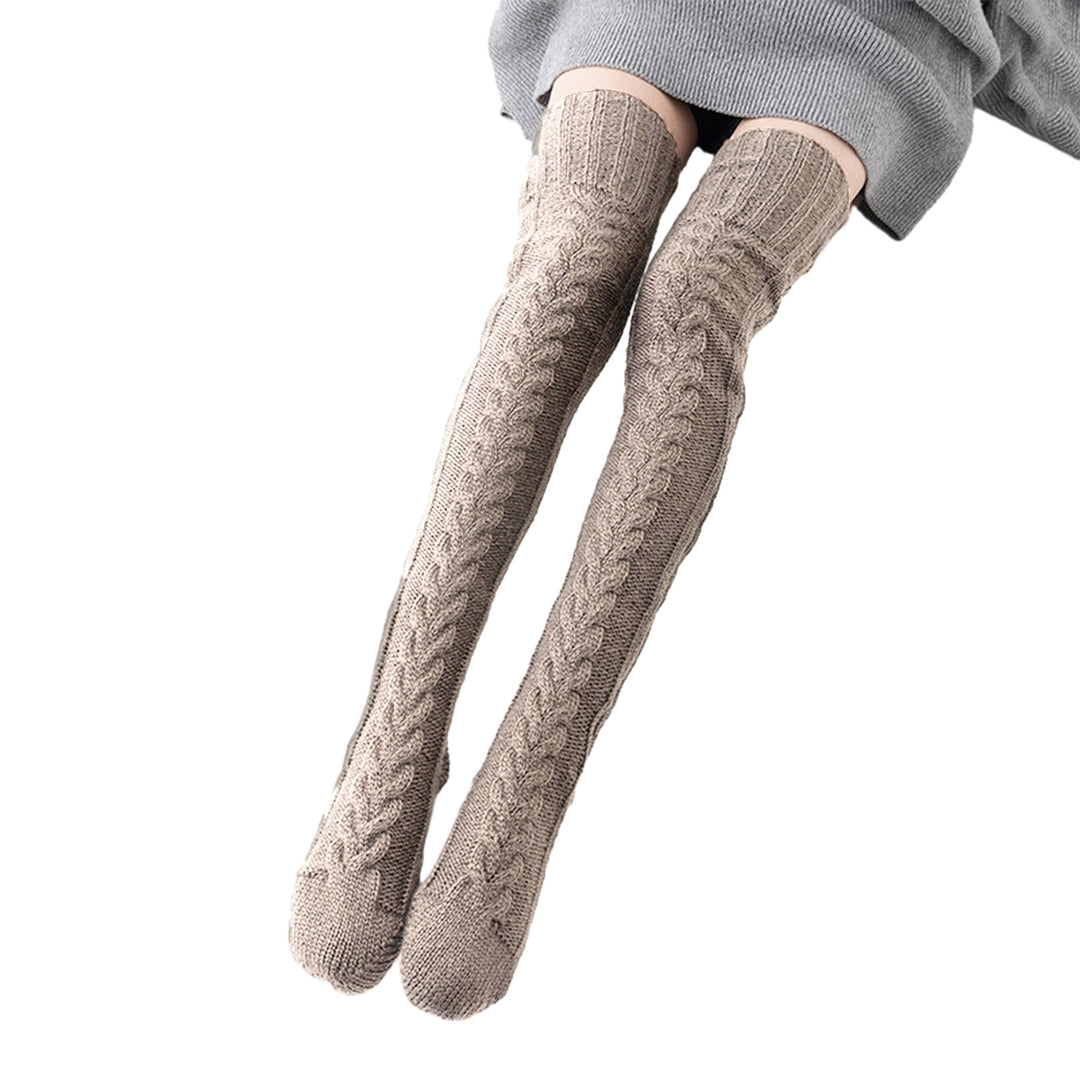 1 Pair Women Winter Stockings Thickened Knitted High Elasticity Anti-slip Over Knee Length Twist Warm Soft Skirt Boots Image 6
