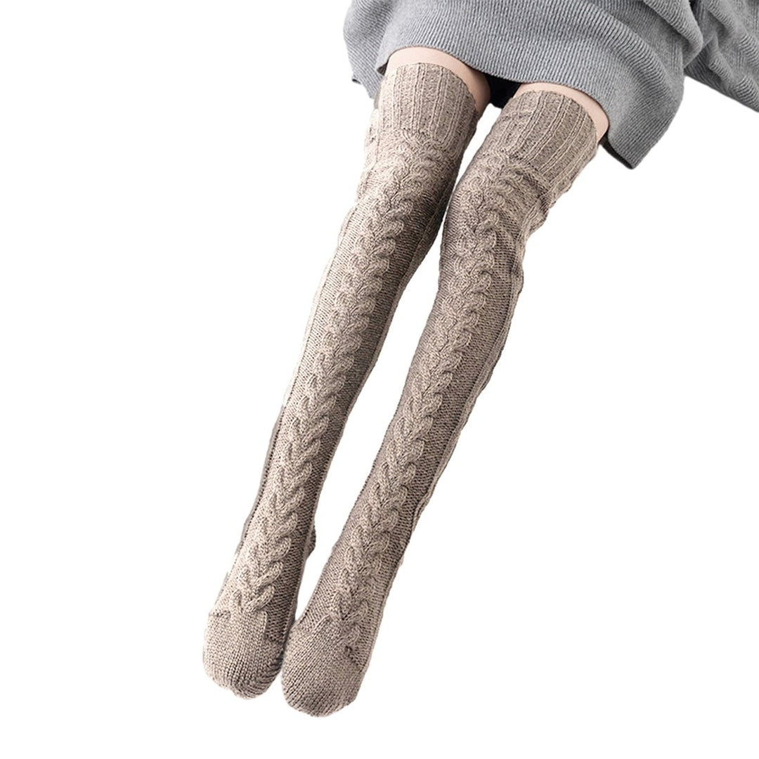 1 Pair Women Winter Stockings Thickened Knitted High Elasticity Anti-slip Over Knee Length Twist Warm Soft Skirt Boots Image 1