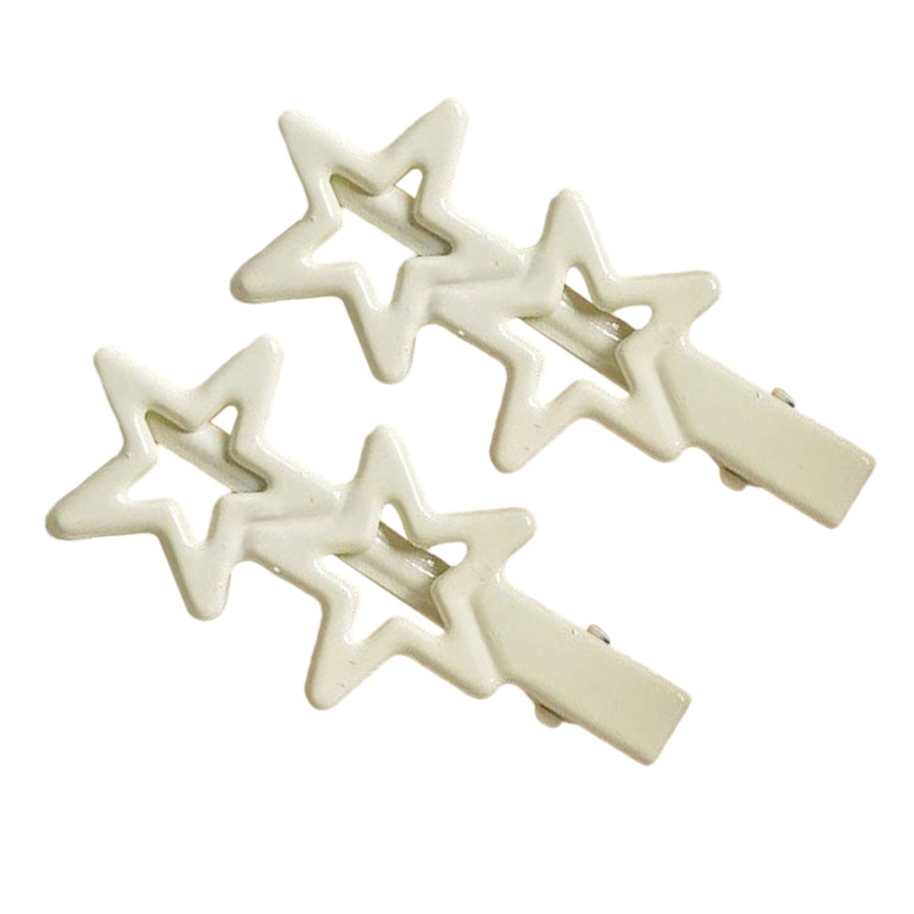 2 Pcs Star Hairpins Hollow Out Solid Color Duck Clip Sweet Style Anti-slip Elastic Lightweight Bangs Image 2