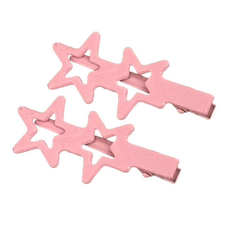 2 Pcs Star Hairpins Hollow Out Solid Color Duck Clip Sweet Style Anti-slip Elastic Lightweight Bangs Image 1