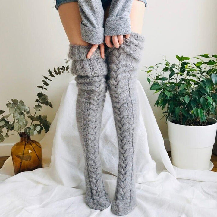 1 Pair Women Winter Stockings Thickened Knitted High Elasticity Anti-slip Over Knee Length Twist Warm Soft Skirt Boots Image 10