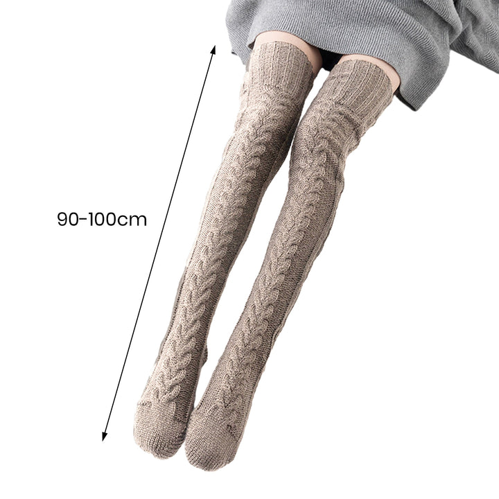 1 Pair Women Winter Stockings Thickened Knitted High Elasticity Anti-slip Over Knee Length Twist Warm Soft Skirt Boots Image 11