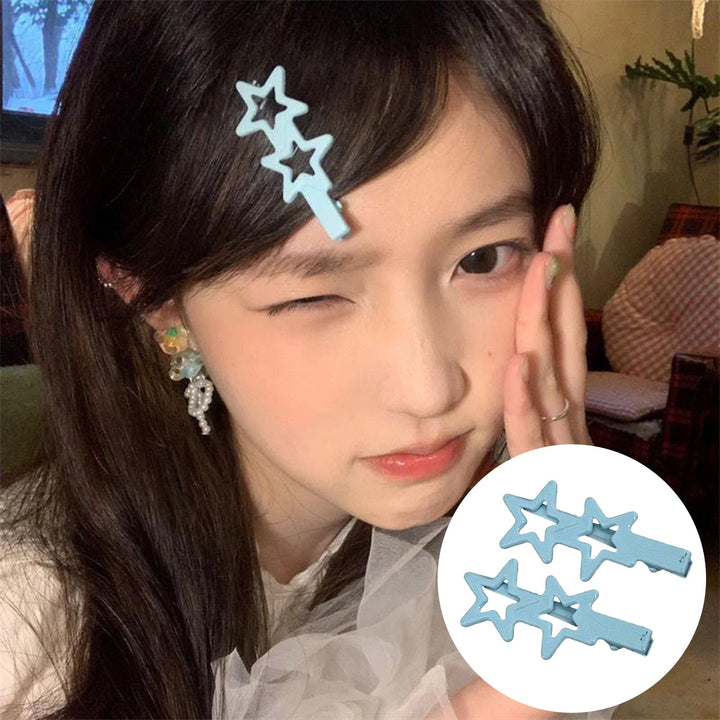 2 Pcs Star Hairpins Hollow Out Solid Color Duck Clip Sweet Style Anti-slip Elastic Lightweight Bangs Image 6