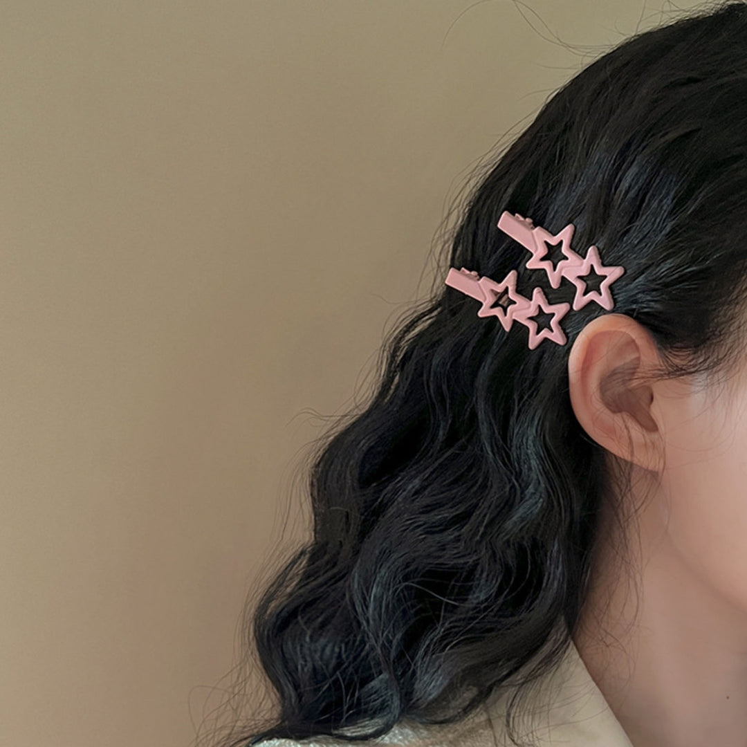 2 Pcs Star Hairpins Hollow Out Solid Color Duck Clip Sweet Style Anti-slip Elastic Lightweight Bangs Image 7