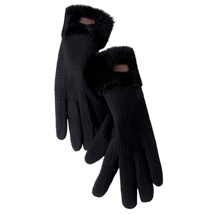 1 Pair Winter Gloves Soft Plush Thickened Windproof Cold Resistant Touchscreen Five Fingers Anti-slip Waffle Pattern Image 2