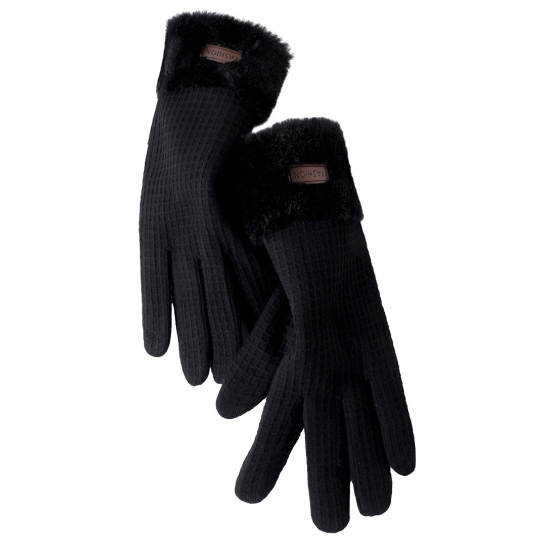 1 Pair Winter Gloves Soft Plush Thickened Windproof Cold Resistant Touchscreen Five Fingers Anti-slip Waffle Pattern Image 1