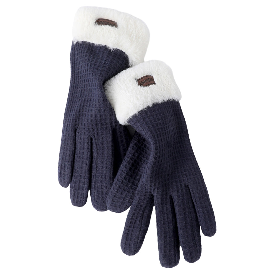 1 Pair Winter Gloves Soft Plush Thickened Windproof Cold Resistant Touchscreen Five Fingers Anti-slip Waffle Pattern Image 3