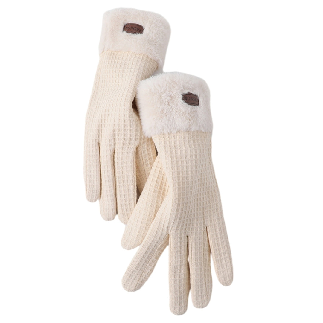 1 Pair Winter Gloves Soft Plush Thickened Windproof Cold Resistant Touchscreen Five Fingers Anti-slip Waffle Pattern Image 4