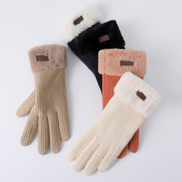 1 Pair Winter Gloves Soft Plush Thickened Windproof Cold Resistant Touchscreen Five Fingers Anti-slip Waffle Pattern Image 7