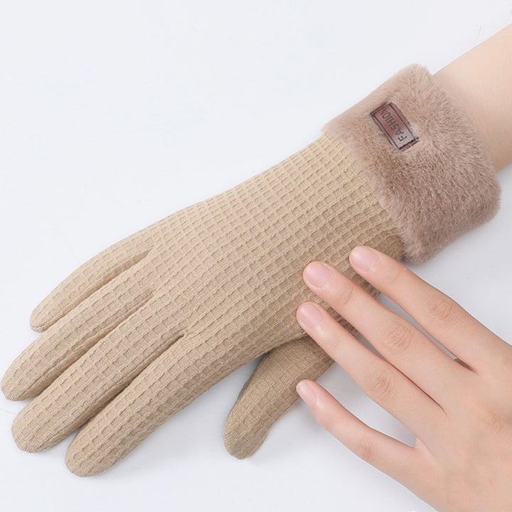 1 Pair Winter Gloves Soft Plush Thickened Windproof Cold Resistant Touchscreen Five Fingers Anti-slip Waffle Pattern Image 8