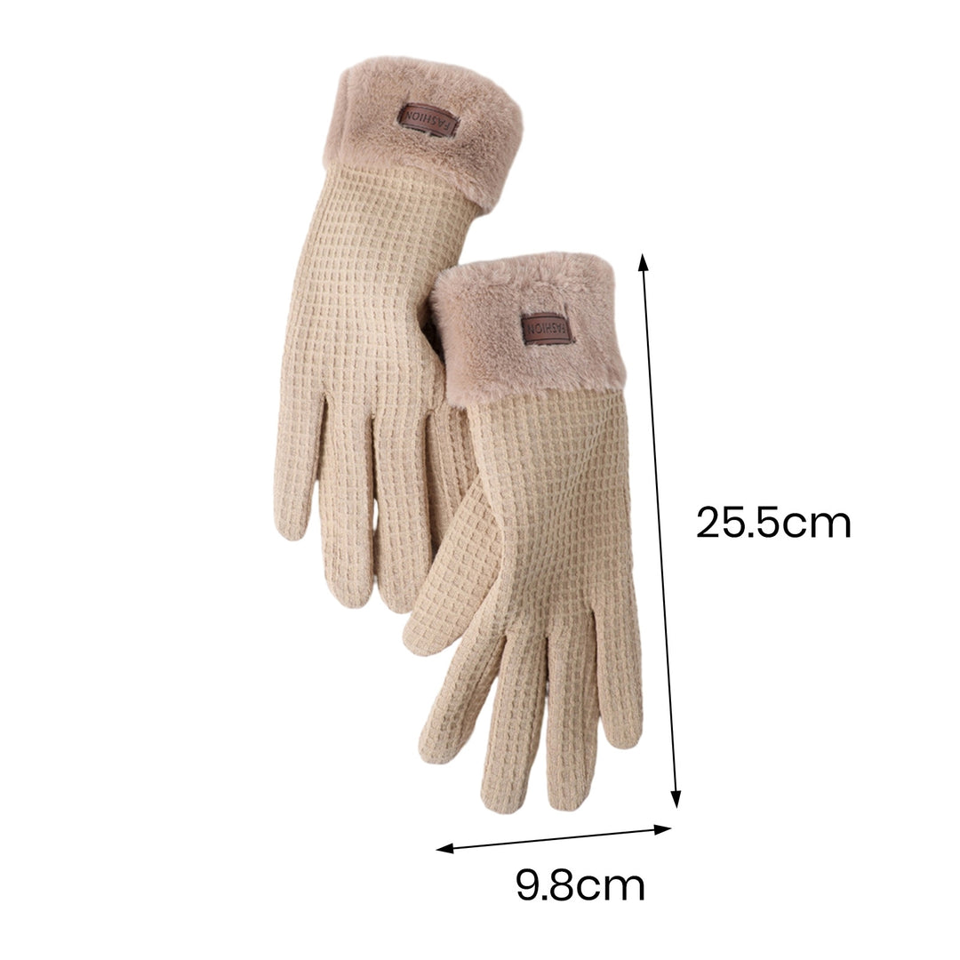 1 Pair Winter Gloves Soft Plush Thickened Windproof Cold Resistant Touchscreen Five Fingers Anti-slip Waffle Pattern Image 10