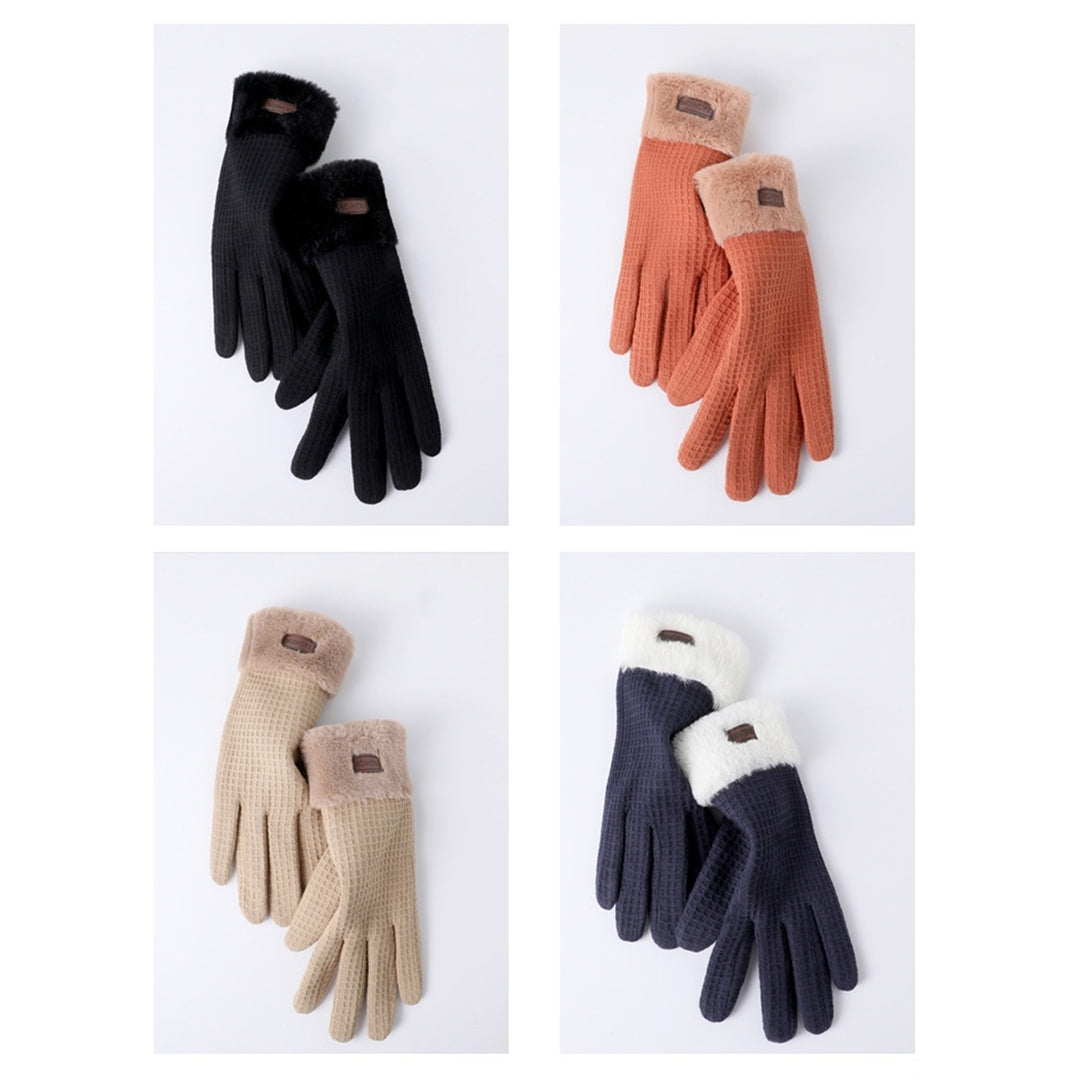 1 Pair Winter Gloves Soft Plush Thickened Windproof Cold Resistant Touchscreen Five Fingers Anti-slip Waffle Pattern Image 12
