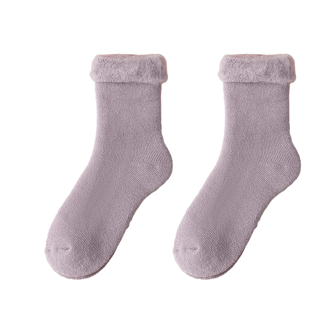 1 Pair Fall Winter Socks Mid-tube Solid Color Anti-slip Ankle Protection Anti-shrink Thick Warm High Elasticity No Odor Image 1