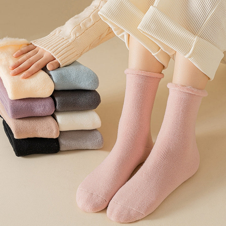 1 Pair Fall Winter Socks Mid-tube Solid Color Anti-slip Ankle Protection Anti-shrink Thick Warm High Elasticity No Odor Image 12