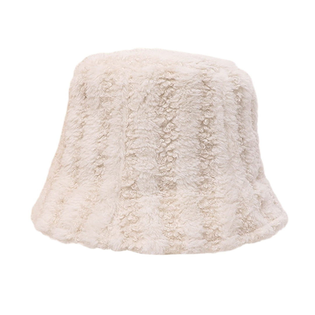 Women Winter Bucket Hat Striped Color Matching Deep Sunshade Thick Plush Warm Windproof Anti-slip Image 4