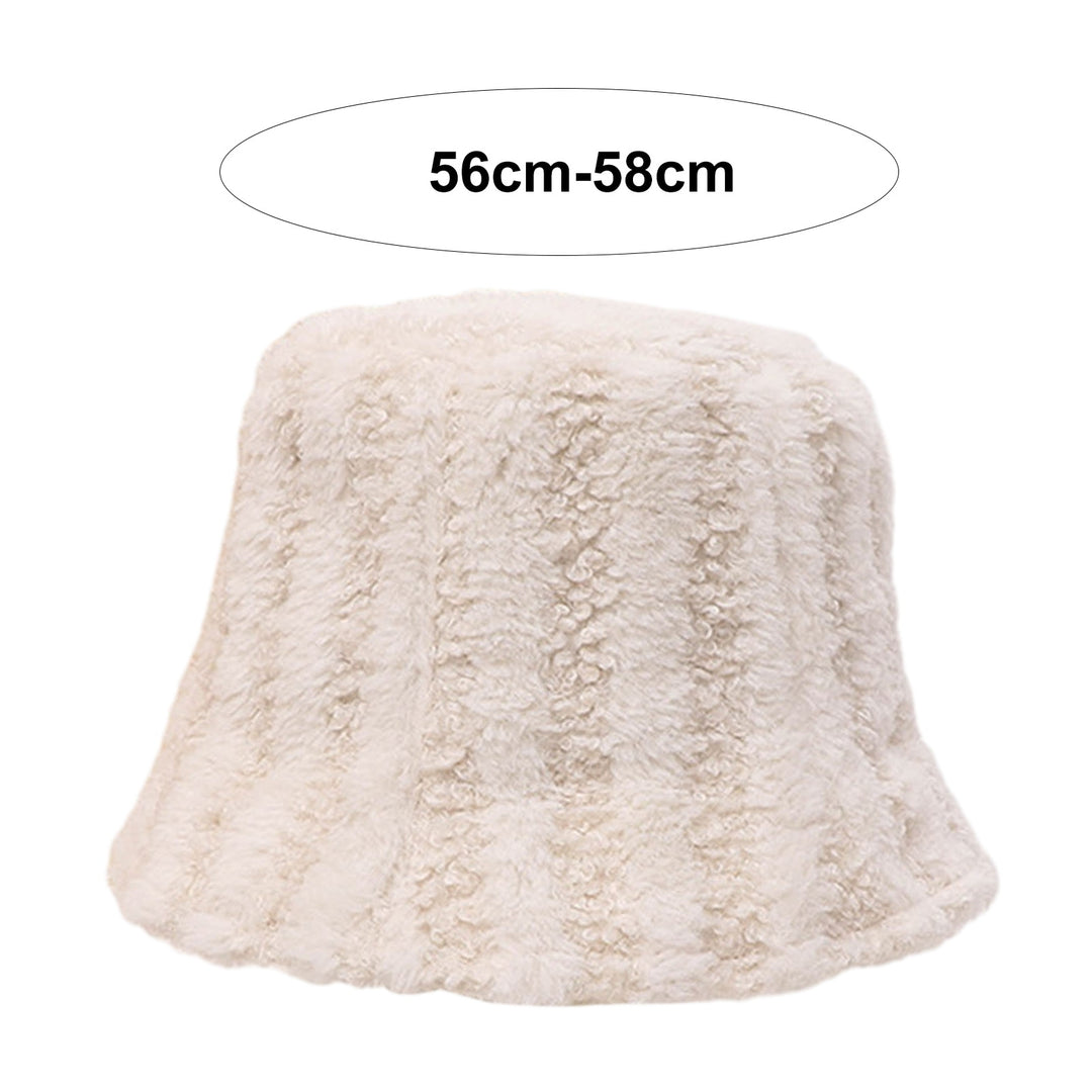 Women Winter Bucket Hat Striped Color Matching Deep Sunshade Thick Plush Warm Windproof Anti-slip Image 10