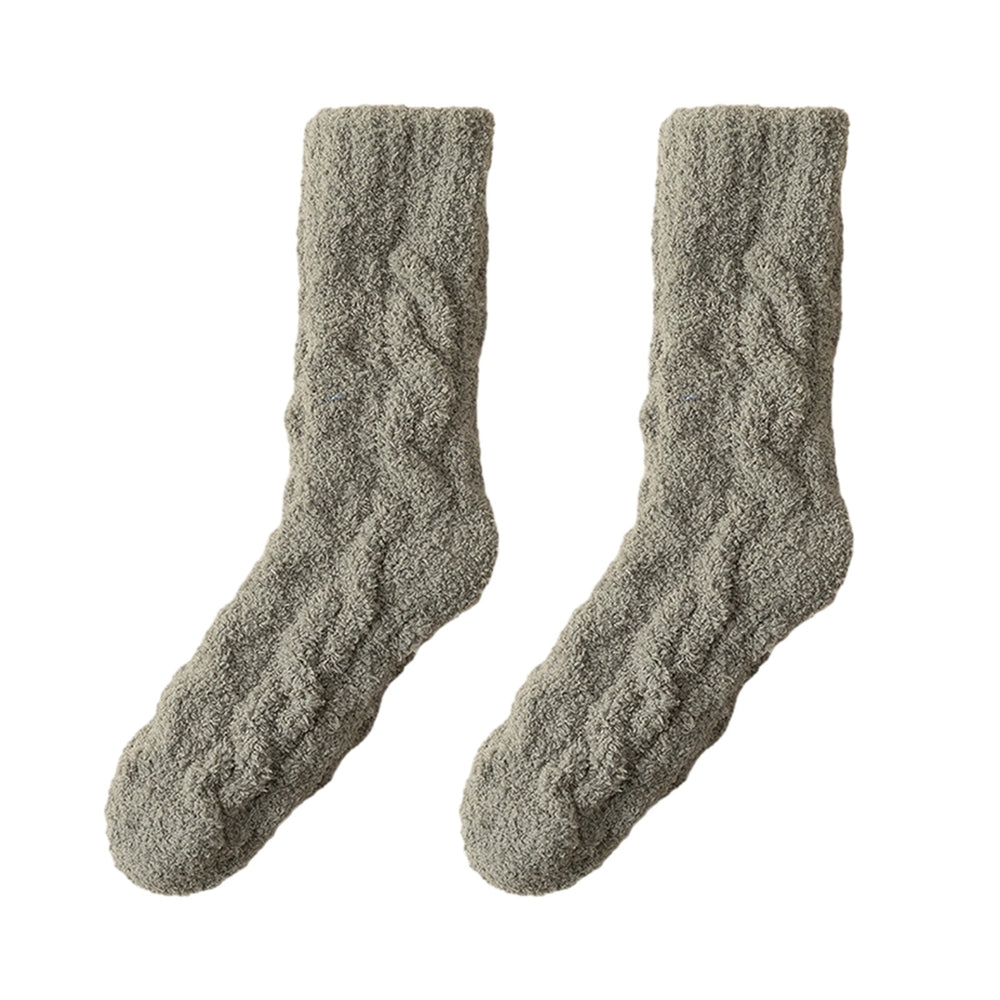 1 Pair Men Winter Socks Mid-tube Coral Fleece Thickened Warm Soft Elastic Anti-slip No Odor Sweat Absorption Solid Color Image 2