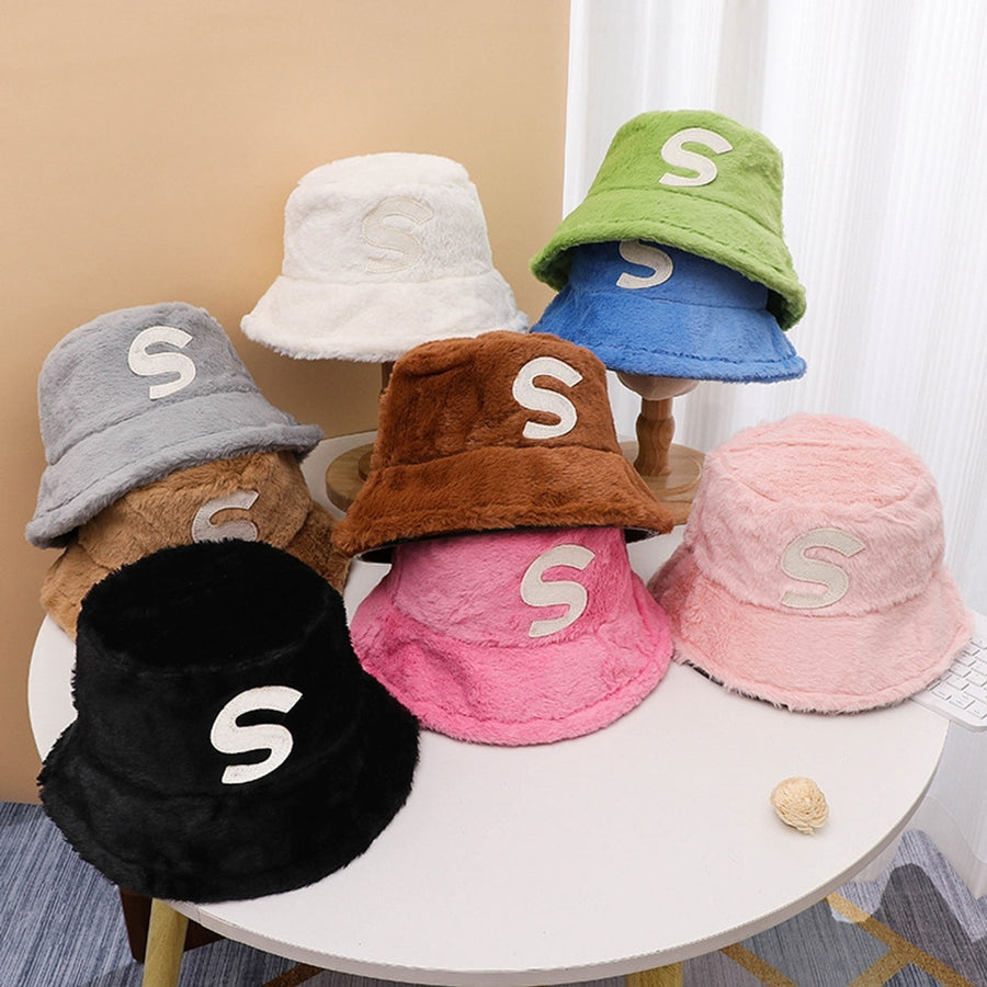 Women Winter Fisherman Hat Letter Decor Flat Top Deep Anti-slipThick Plush Soft Windproof Warm Solid Color Lady Autumn Image 1