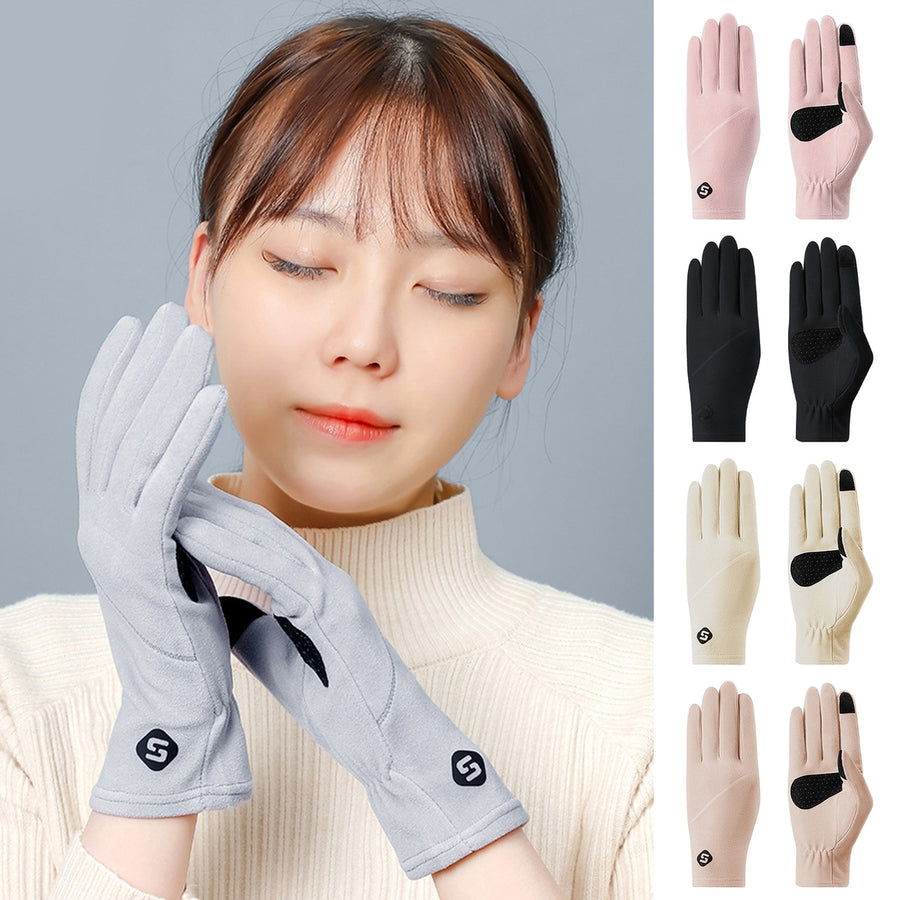 1 Pair Autumn Winter Touching Screen Gloves Anti-slip Palm Patchwork Color Women Gloves Elastic Cuffs Self Heating Image 1