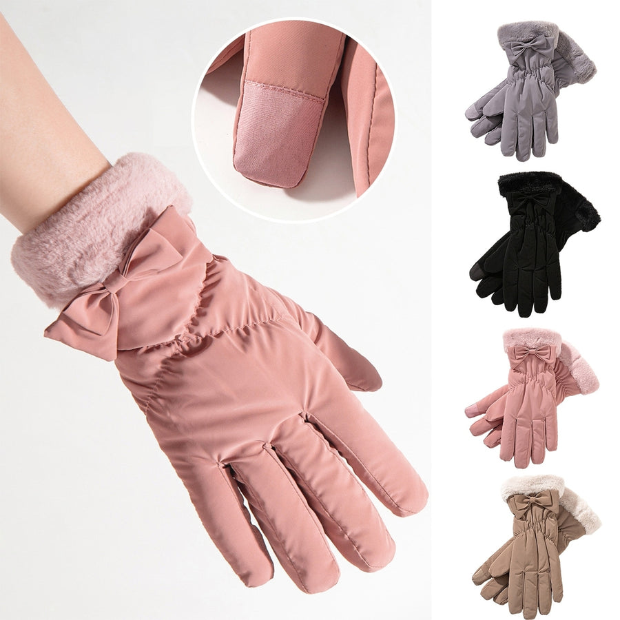 1 Pair Women Winter Cycling Gloves Thick Plush Windpoof Touch Screen Waterproof Warm Anti-slip Cute Embroidery Lady Image 1
