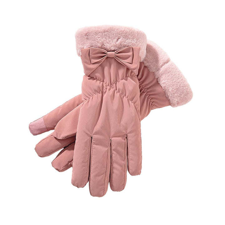 1 Pair Women Winter Cycling Gloves Thick Plush Windpoof Touch Screen Waterproof Warm Anti-slip Cute Embroidery Lady Image 1
