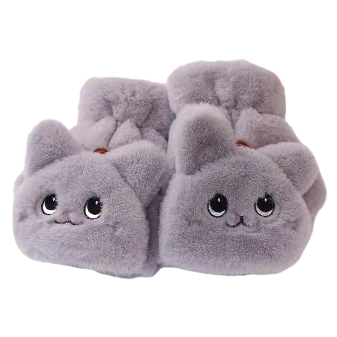 Women Winter Mittens Cartoon Animal Thick Plush Half Fingers Windproof Cold Resistant Anti-slip Cozy Finger-flip Outdoor Image 3